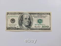 2006 $100 One Hundred Dollar Bill Federal Reserve Note, Serial # Kd45575721a