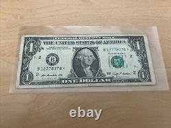 2009 $1 ONE DOLLAR BILL Star Note serial number B 12778378 Rare