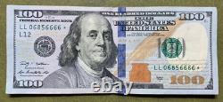2009 One Hundred Dollar Star Note Serial Number LL 06856666 Circulated Fine