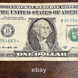 2013 $1 Dollar Bill Star Note B 04754663. Ungraded