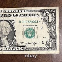 2013 $1 Dollar Bill Star Note B 04754663. Ungraded