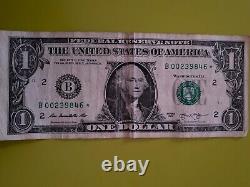 2013 $1 (one Dollar) Rare, Star Note Currency, Bill B