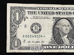 2013 (B) Series One Dollar Duplicate Serial Star Note Ink Error B06249204 $1