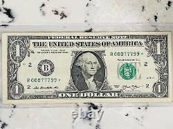 2013 One Dollar Duplicate Serial Error, Star Note, $1 Fancy Trinary B00077799 FW