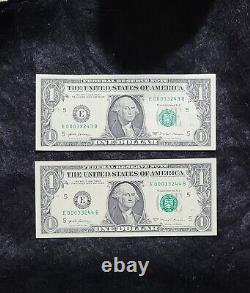 2017A One Dollar Bill Low Serial Number Consecutive Bills E 00033243 B 44