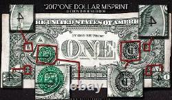 2017 $1 One Dollar Frn Federal Reserve Note Misprint On Back 6 Errors