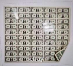 2017 B Series 50 $1 One Dollar Uncut, Uncirculated, Mint Note Sheet