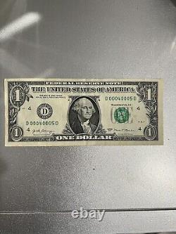 2017 one dollar Note 00040005 Rare Bill