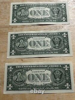 2021 $1 One Dollar Bill Low Serial Numbers Sequence 00309771, 00309772, 00309773