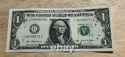 2021 $1 One Dollar Bill Low Serial Numbers Sequence 00309771, 00309772, 00309773