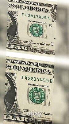(2) Federal Reserve Notes with Matching Serial Numbers Both Notes with MINT ERRORS