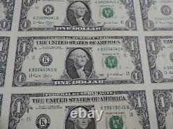 32 $1 Bill Half Sheet of Uncut Uncirculated 2003 $1 One Dollar Bills Series K