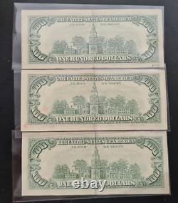 3Pcs 1993 $100 US One Hundred Dollar Franklin Bill