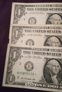 (3) 2013 1 Dollar Star Note Duplicate Serial B New York Washington Fort Worth