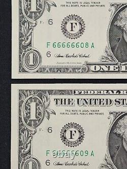 (4) 2006 $1 One Dollar Us Bill Fancy Numbers Six In A Row 666666 Uncirculated