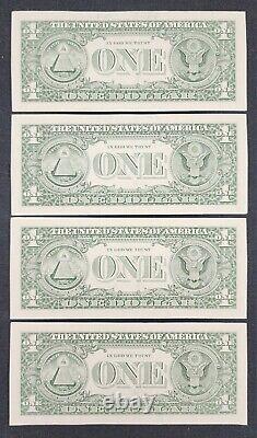 (4) 2006 $1 One Dollar Us Bill Fancy Numbers Six In A Row 666666 Uncirculated