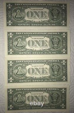 4 Sequential $1 One Dollar Bill Star Note & Birthday Note Uncirculated Notes