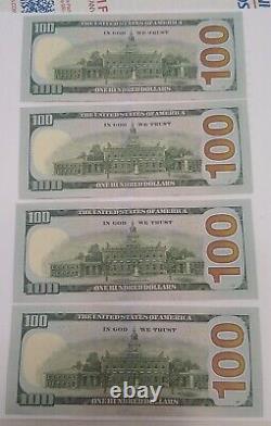 4 consecutive 2013 ME 100 Dollar Bills $100 Sequential serial numbers $400