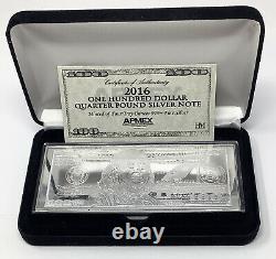 4 oz. One Hundred Dollar Quarter Pound Silver Note 0.999 Fine Silver Box & COA