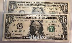 5 $1 One Dollar Bills Error Misaligned/Misprint/Miscut/Offset Collector Notes