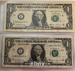 5 $1 One Dollar Bills Error Misaligned/Misprint/Miscut/Offset Collector Notes