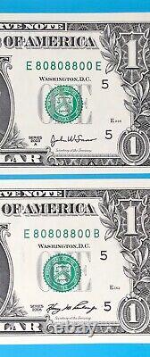 80808800 MATCHING BINARY (0 & 8) $1 One Dollar Bill Serial Number # 2 UNC