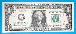 80808800 MATCHING BINARY (0 & 8) $1 One Dollar Bill Serial Number # 2 UNC