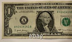 BINARY REPEATER $1 One Dollar Bill SUPER REPEATER 2017 Serial# A 41414141 B