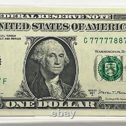 Binary Fancy Serial Number One Dollar Bill G77777887F Six of a Kind 7s 8s I75