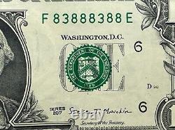 Binary Fancy Serial Number One Dollar Bill Matched Set Six of a Kind 8s Pair 3s