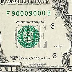 Binary Flipper Six of a Kind Fancy Serial One Dollar Bill F90009000B FW 0s 9s