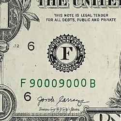 Binary Flipper Six of a Kind Fancy Serial One Dollar Bill F90009000B FW 0s 9s