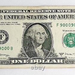 Binary Flipper Six of a Kind Fancy Serial One Dollar Bill F90009000B FW 0s 9s