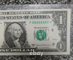 Binary Near Solid 6 2017a 66666662- Fancy Serial Number One Dollar Bill