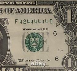 Binary Near Solid Matching Pair One Dollar Bill F42444444D G42444444F Seven 4s