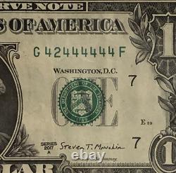 Binary Near Solid Matching Pair One Dollar Bill F42444444D G42444444F Seven 4s