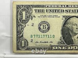 Binary Repeater Fancy Serial Number One Dollar Bill B77117711D 7s 1s DC
