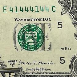 Binary Repeater Fancy Serial Number One Dollar Bill E41444144C 1s 4s Six Kind
