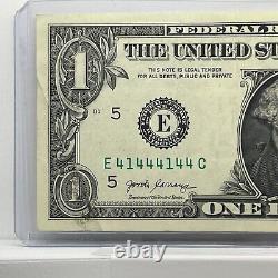 Binary Repeater Fancy Serial Number One Dollar Bill E41444144C 1s 4s Six Kind