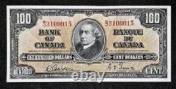 Canada 1937 $100 One Hundred Dollar Banknote, Gordon/Towers, Prefix B/J, Near AU