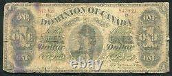 DC-8f 1878 $1 ONE DOLLAR DOMINION OF CANADA PAYABLE AT TORONTO BANKNOTE