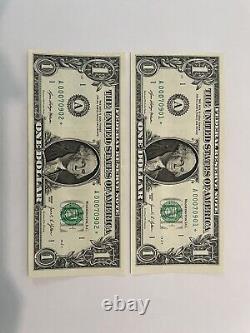 Duplicate 1 dollar bill star note in sequence