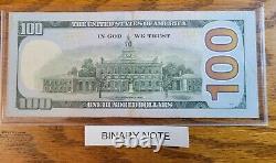 Extremely Low Binary $100 One Hundred Dollar Bill 33322232