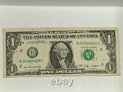 FANCY Serial True Flipper, Trinary $1 One Dollar Bill New York B 00099069