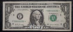 Fancy Serial Number 00005555 Star Note One Dollar Bill
