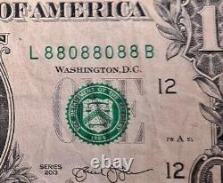 Fancy Serial Number $1 Bill Series 201388088088 (Binary Oscillating Radar)