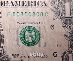 Fancy Serial Number $1 Bill Series 201780800808 (Binary Radar)