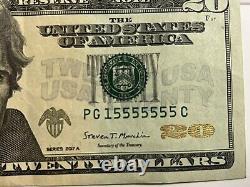 Fancy Serial Number $20 Dollar Bill! Near Solid Numbers. One 1, Seven 5