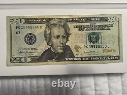 Fancy Serial Number $20 Dollar Bill! Near Solid Numbers. One 1, Seven 5