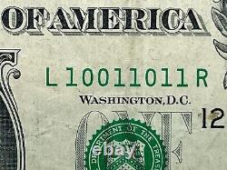 Fancy Serial Number One Dollar Bill Series 2006 True Binary 1s 0s Five of a Kind